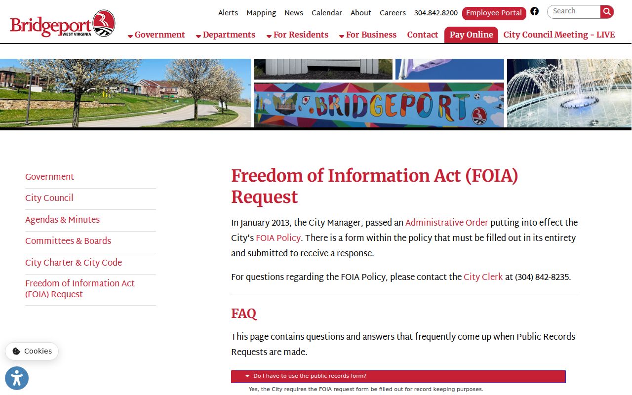 Bridgeport residents directory city FOIA request page